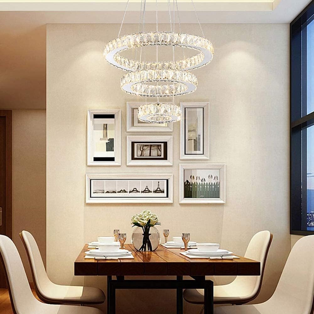 CLAIRDAI LED Moderne Kroonluchter Kristal Kroonluchter Verstelbaar Roestvrij Staal Plafondlamp Acryl Ontwerp voor Slaapkamer, Eetkamer, Hal, Entree (4-wit