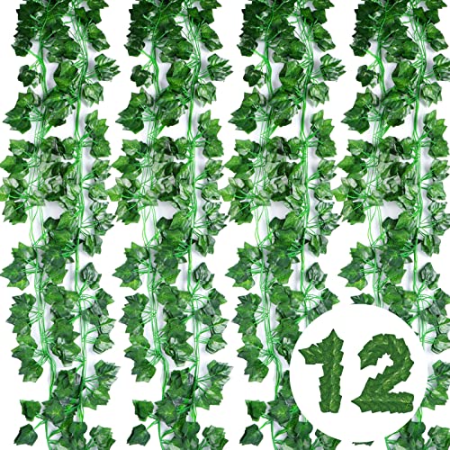 Vinabo Lierre Artificiel Guirlande Chambre, 12Pcs * 2.1m Faux Lierre Plante Artificielle,Lieres Artificielles Guirlande Decoration pour Extérieur, Noël, Décoration d'halloween,Patio,Mariage,Fête