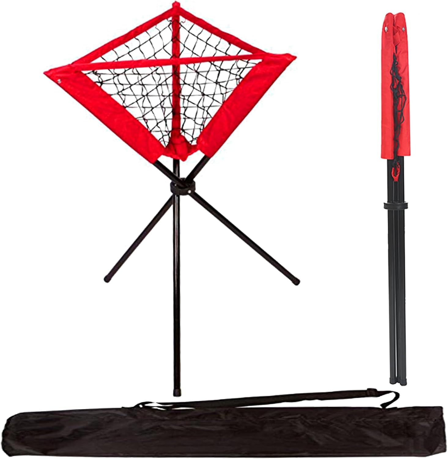 Portable Baseball Training Net, Collapsible Ball Return Net with Carry Bag, Red and Black