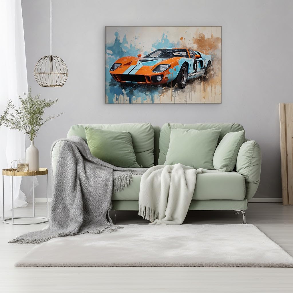 Canvas for Living room. Speed Meets Artistry The Dynamic Elegance of the Ford GT40 in Motion, 27 x 18 inch Canvas Wall Art - Contemporary Masterpieces - Modern Home Decor