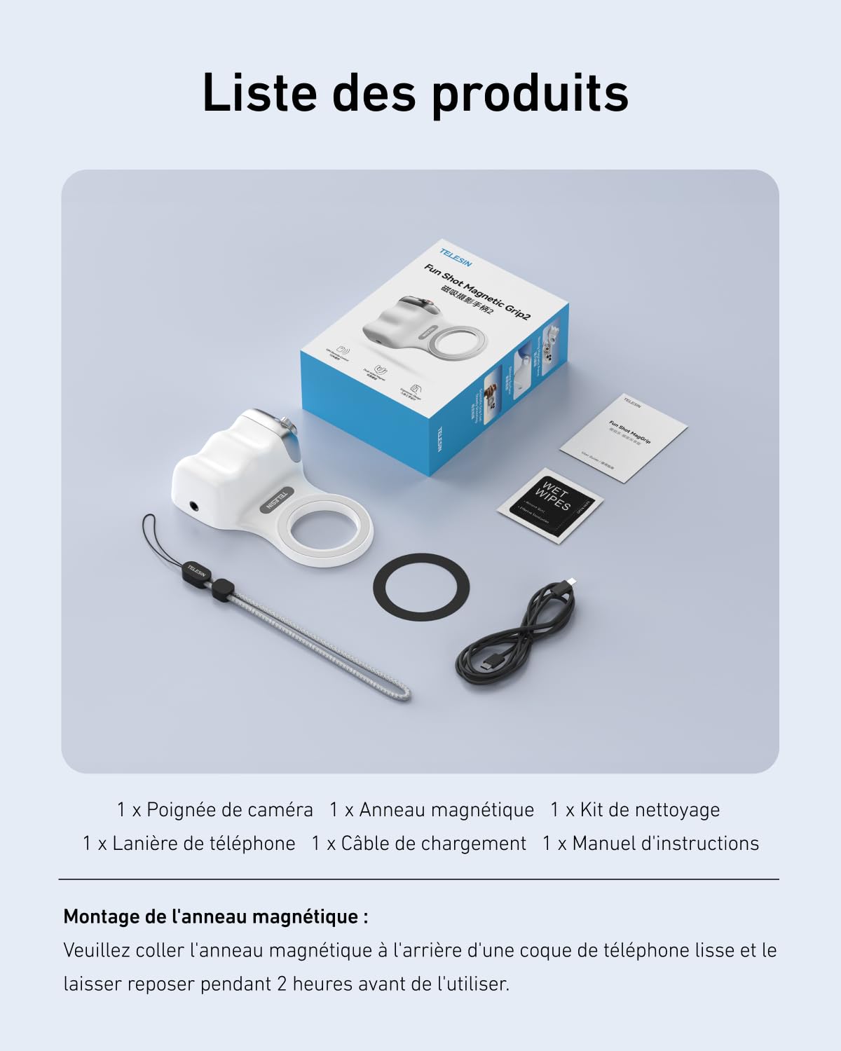 TELESIN Fun Shot Smartphone Handle Grip + C03 Lampe Selfie (Blanc) + Trépied Métal, Poignée Caméra Smartphone Creator Kit avec Détachable Télécommande Bluetooth, Compatible iPhone/MagSafe/Android