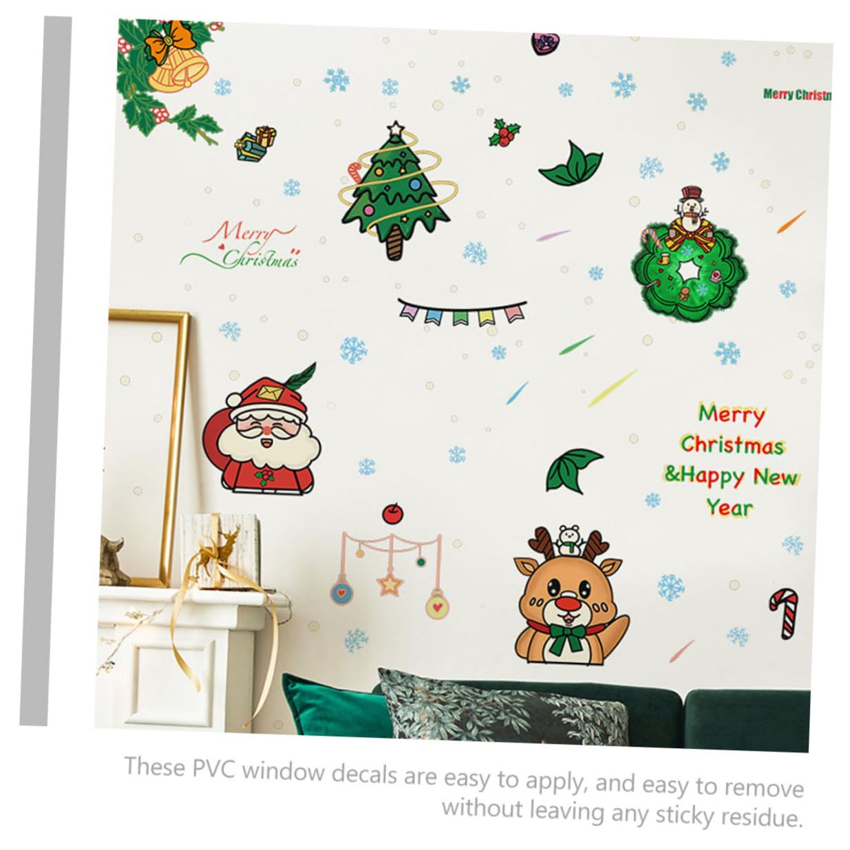 Angoily 30 Piezas Pegatinas Navideñas para Ventanas de PVC Decoración Removible con de Santa Claus Árbol y Reno Adhesivos Festivos para Cristales Navidad