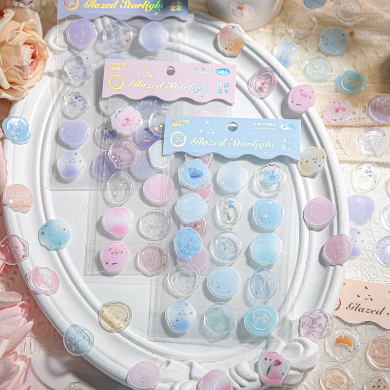 【未使用】シーリングシール　ベア柄　4点 Amazon.co.jp: Generic 透明 かわいい丸シール 60枚入り 4種類の