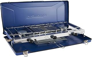Campingaz Chef Folding Double Burner Stove and Grill, compact gas cooker for camping or festivals, Blue