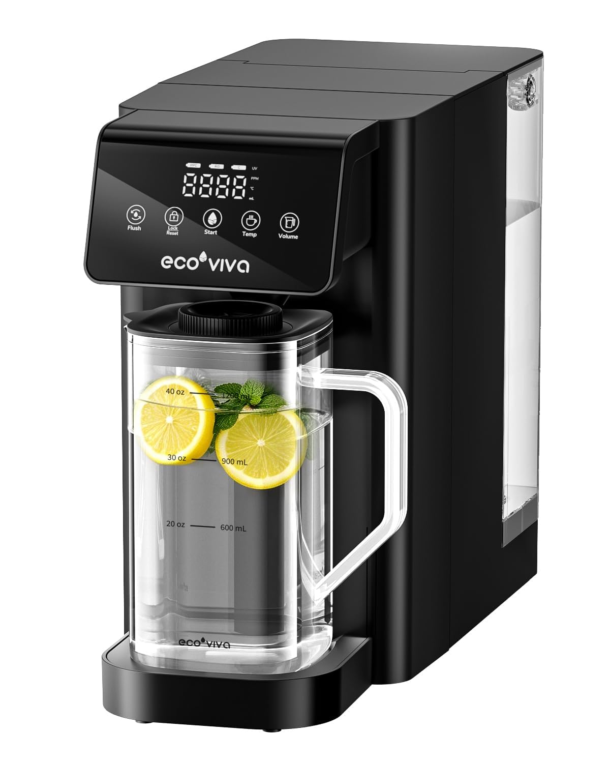 Ecoviva MATE 5H Système d'osmose inverse sur table – Filtre à eau de table avec 3 filtres séparés, stérilisation UV & distributeur d'eau chaude, réduction de PFAS d'eau, eau alcaline, compact