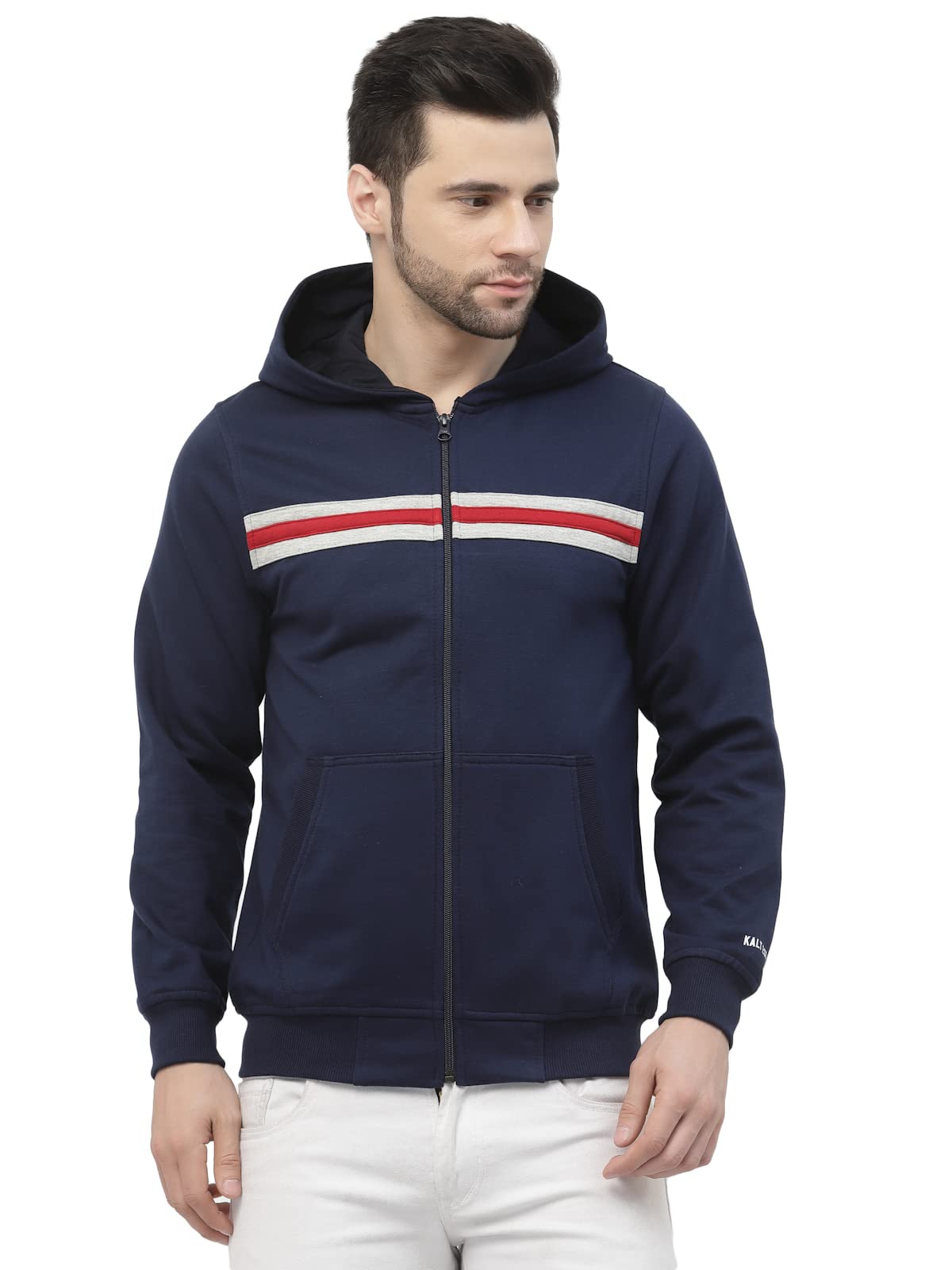kalt Men's Full Sleeve Zipper Fleece Striped Hoodie-picture-25