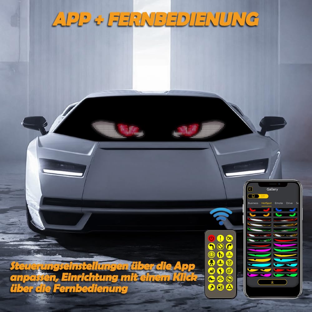 Großes LED-Auge für LKW (59x12cm) - Flexible, programmierbare LED-Anzeige - Fernbedienung & Bluetooth für Lauftext & Muster - Ideal für dynamische Werbung