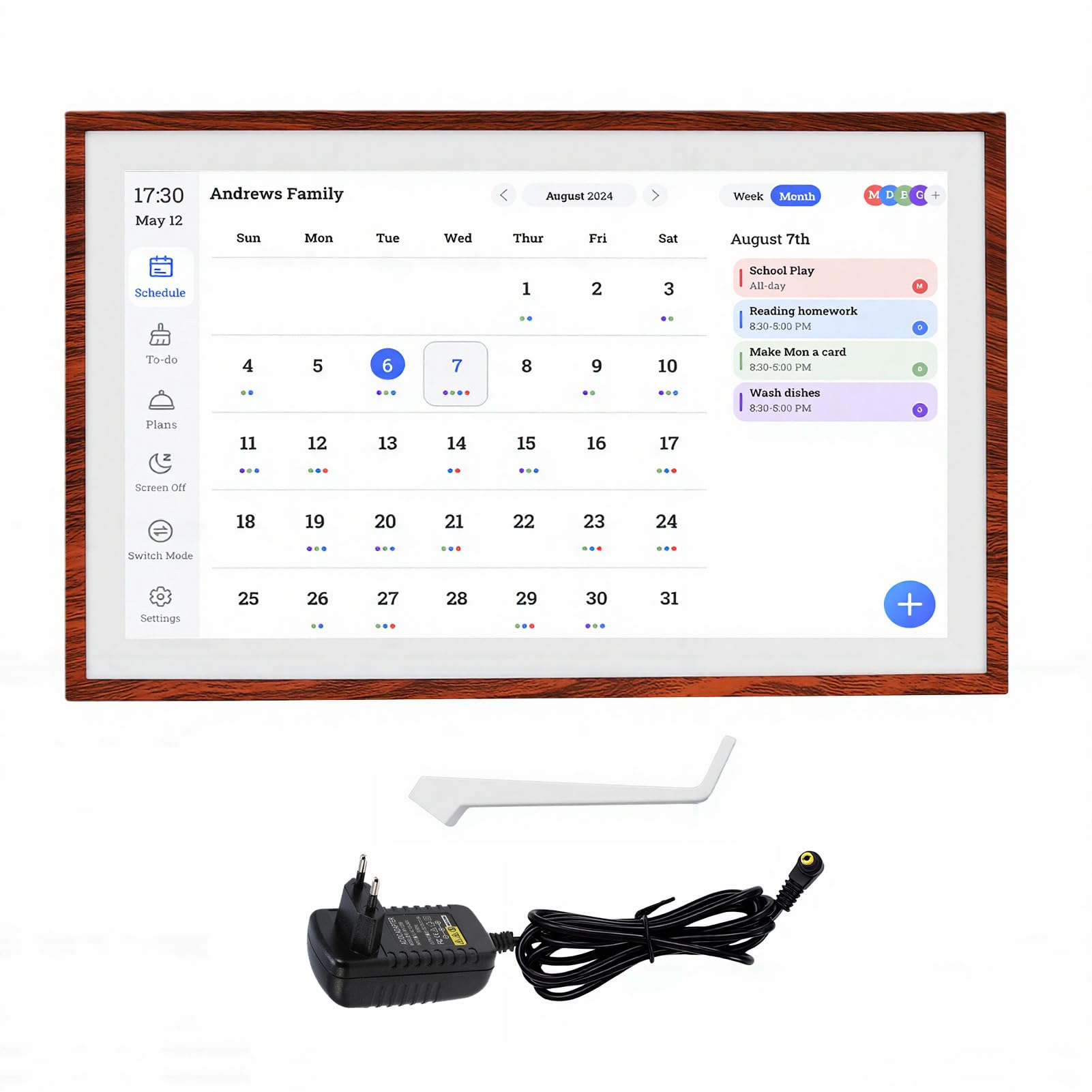 Jectse Calendario Digital de 15,6 Pulgadas, Planificador Familiar Inteligente con Pantalla Táctil con Control de Aplicaciones, Calendario Electrónico Montable en Pared o Escritorio para (Enchufe de