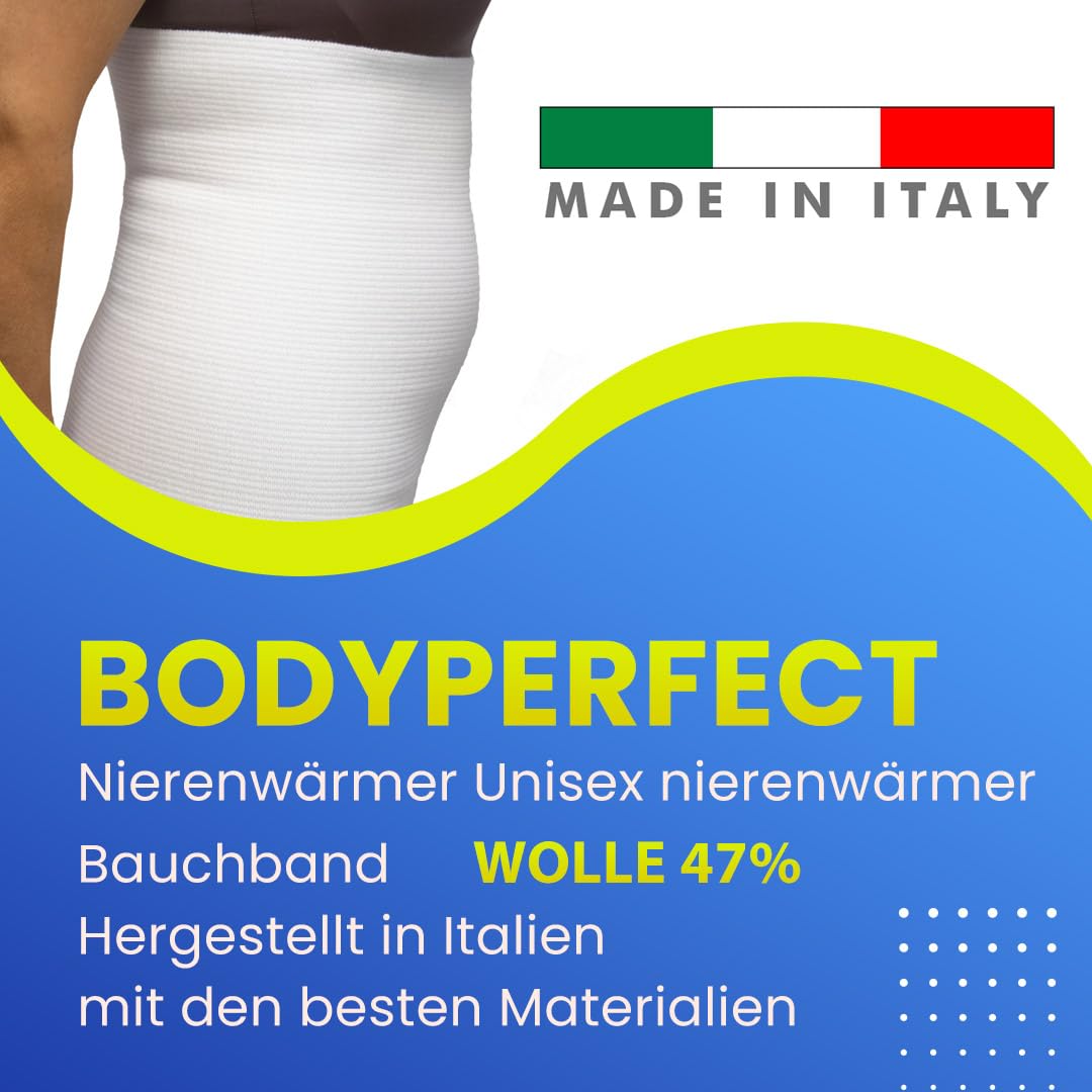 BODYPERFECT Nierenwärmer Herren und Damen, Wärmegürtel, Rückenwärmer Herren Nierengurt, Nierenschutz, Thermo Gurt, Leibwärmer aus Wolle (Weiß, 3XL
