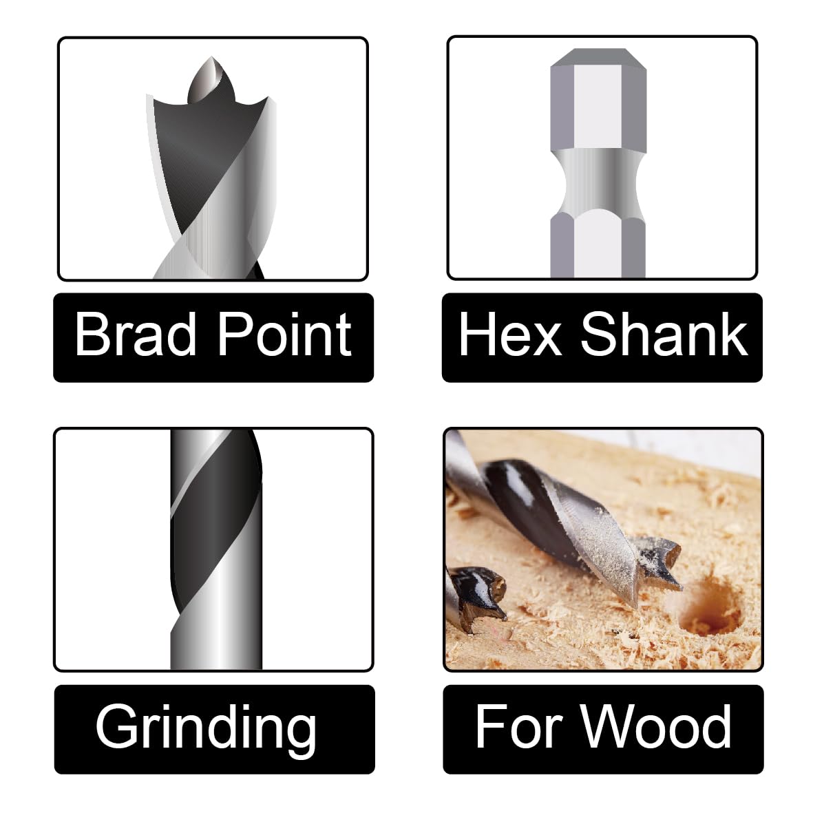 Brad Point Drill Bits Set - 6 Piece HSS Steel -2