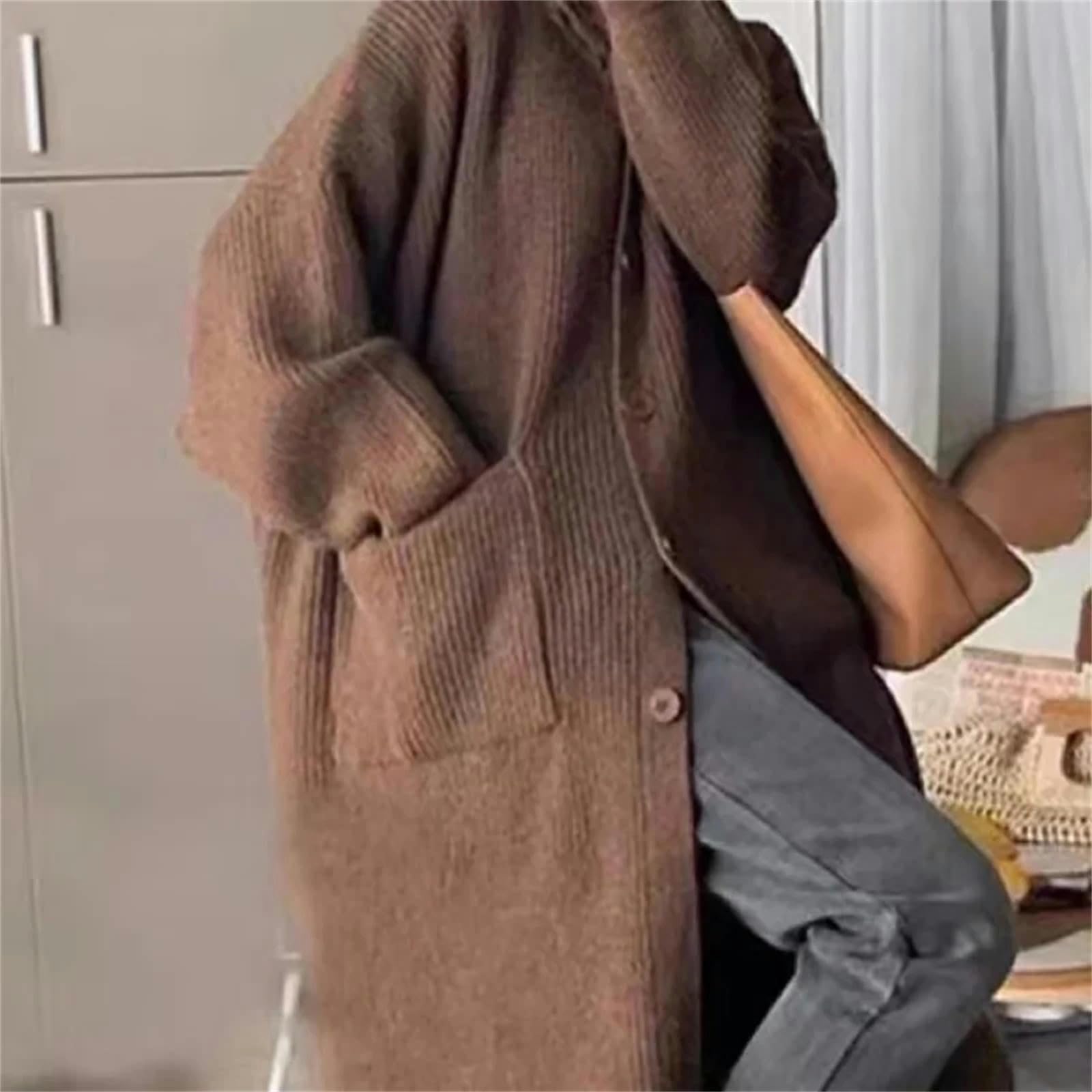 Kardigan pogrubiony ciepły zimowy sweter płaszcz luźny długi kardigan damski styl casual dzianinowe kardigany