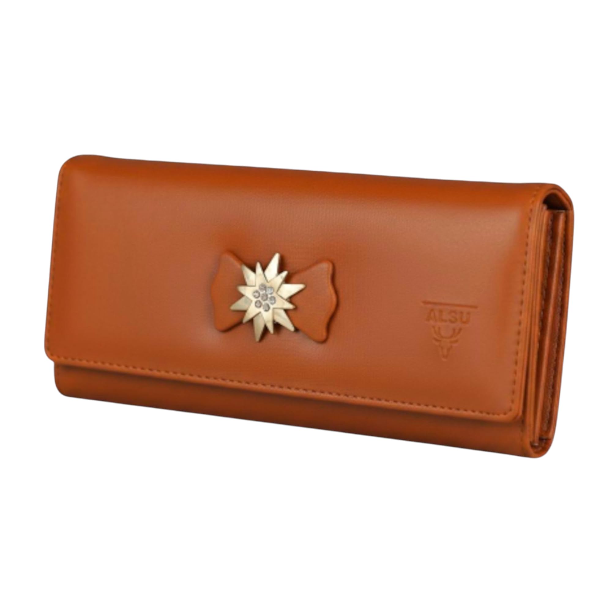ALSU Women’s Vegan Leather Wallet | Premium Clutch Purse with 6 Card Slots, 3 Compartments & 3 Zipper Pockets | Magnetic Closure, Stylish Design | Elegant Ladies Purse for Daily Use (Tan)