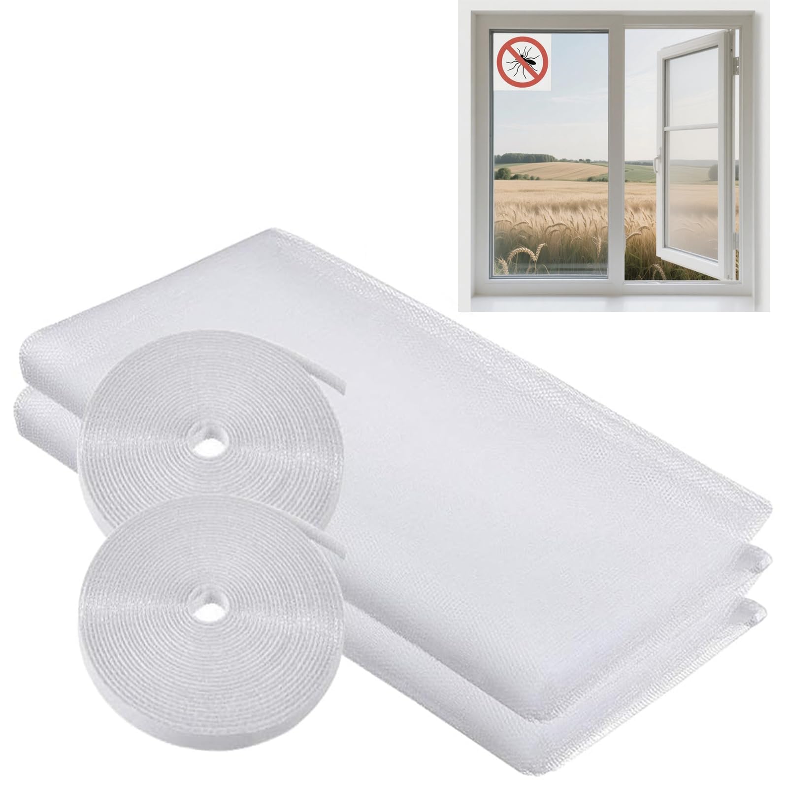 DIY Self-Adhesive Window Screen Mesh 2-Pack - 150 * 200cm Mosquito Netting Insect Screen with Tape - Mosquito Net for Multiple Windows to Prevent Mosquitoes, Insects & Flies (White)
