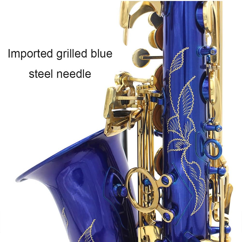 Saxofón Alto Latón Lacado Azul Mi Saxo Plano Instrumento Musical de Viento de Madera Tallado a Mano para Principiantes para Tocar Instrumentos Musicales
