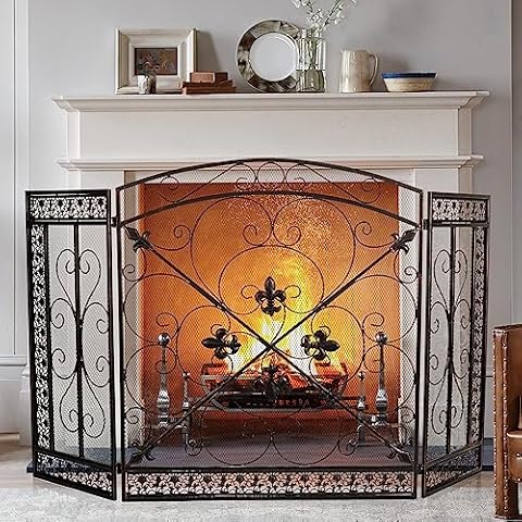 WICHEMI 3-Panel Folding Fireplace Screen Cover