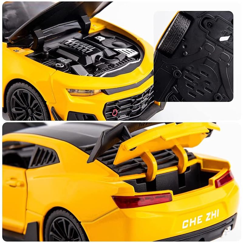 Image of Kids Model 1:32 Chevi Camro Die Cast Metal Car Pull Back Action Opening Doors with Realistic Engine Sound Lights Toy Car Gift for Boys - Multi