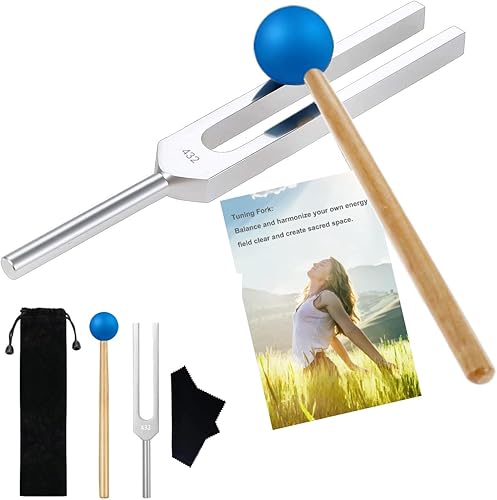 Diapasón para curación y salud, juego popular de afinación musical de 528 Hz para reparación de ADN, alivio del estrés, con martillo de silicona y