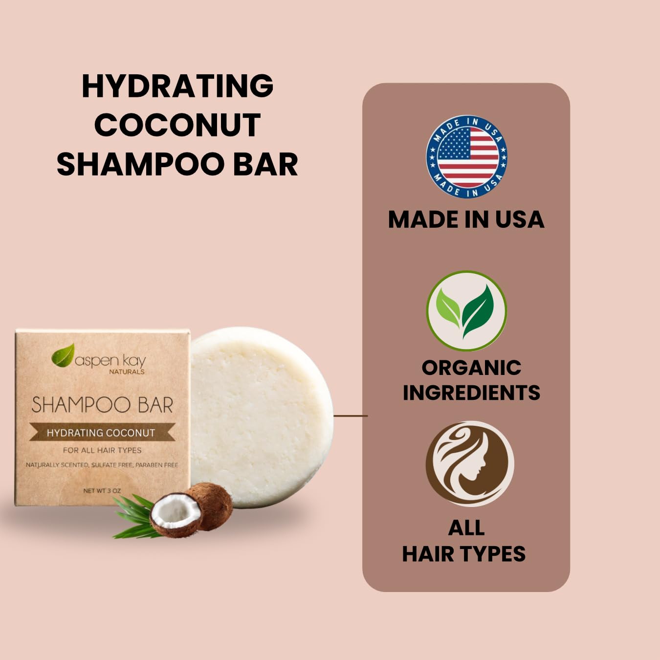 Coconut & Argan Oil Shampoo Bar, Deep Moisturizing for Dry Damaged Hair. Hydrating & Nourishing Solid Shampoo for Curly, Coily & Color Treated Hair, Vegan & Sulfate Free, USA Made. 3 oz. - Image 2