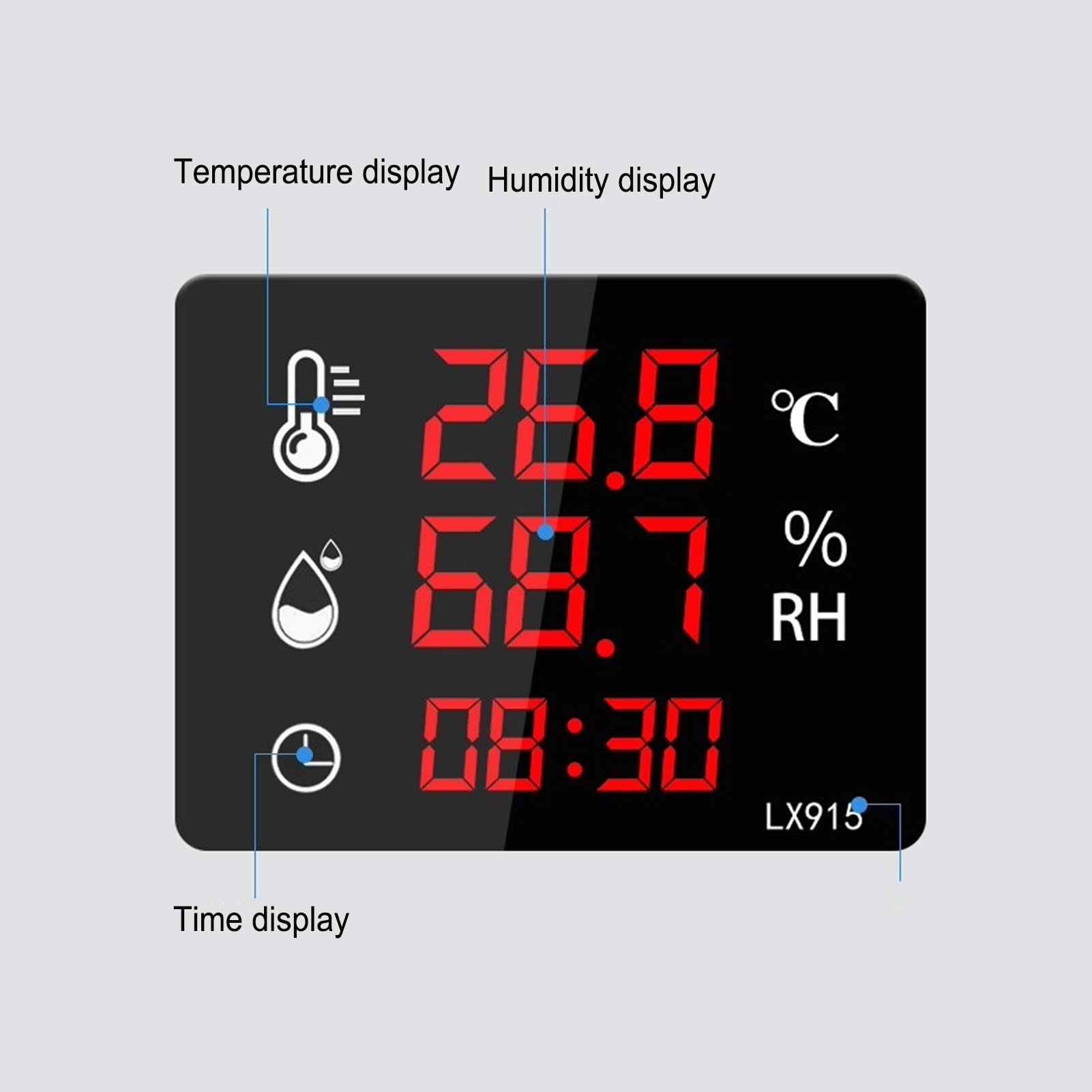 Termómetro industrial higrómetro digital de temperatura y humedad con pantalla LED y ajustes de alarma de temperatura y humedad para talleres de fábrica, almacenes, invernaderos