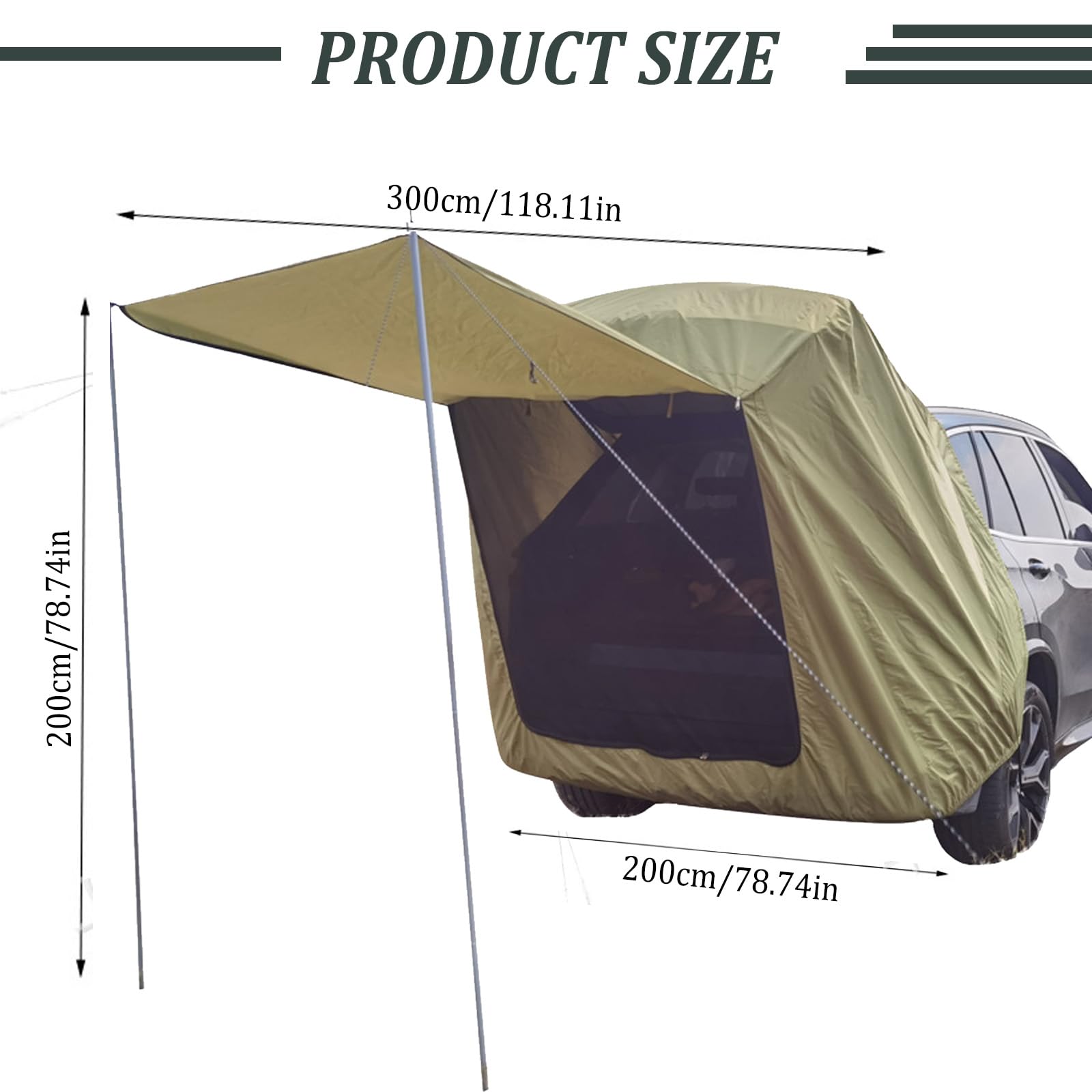 Tienda de campaña Trasera de Coche con mosquitera, protección Solar Impermeable toldos de Coche Tienda de campaña para SUV, toldo de Coche para Camping y Pesca con 2 Bolsas de Agua