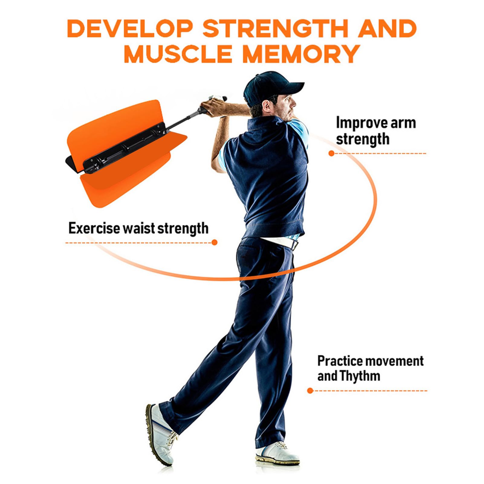 Tnfeeon Gewichteter Golfschwungtrainer, Schwungtrainingshilfe mit Flexiblem Schaft 27,6 X 12,4 Zoll, Gewichteter Lüfterkopf für Tempo-Feedback, Einfacher Aufbau, Heimübungen für Baseball-Anfänger