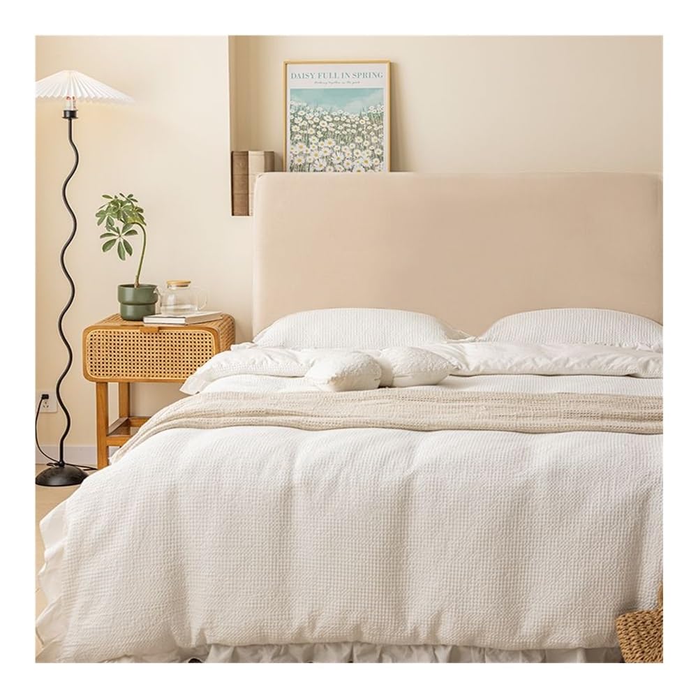 Copertura per testiera letto in velluto morbido, tutto incluso, super morbida e liscia, trapuntata, tinta unita, copertura antipolvere (crema, 1,8 m)