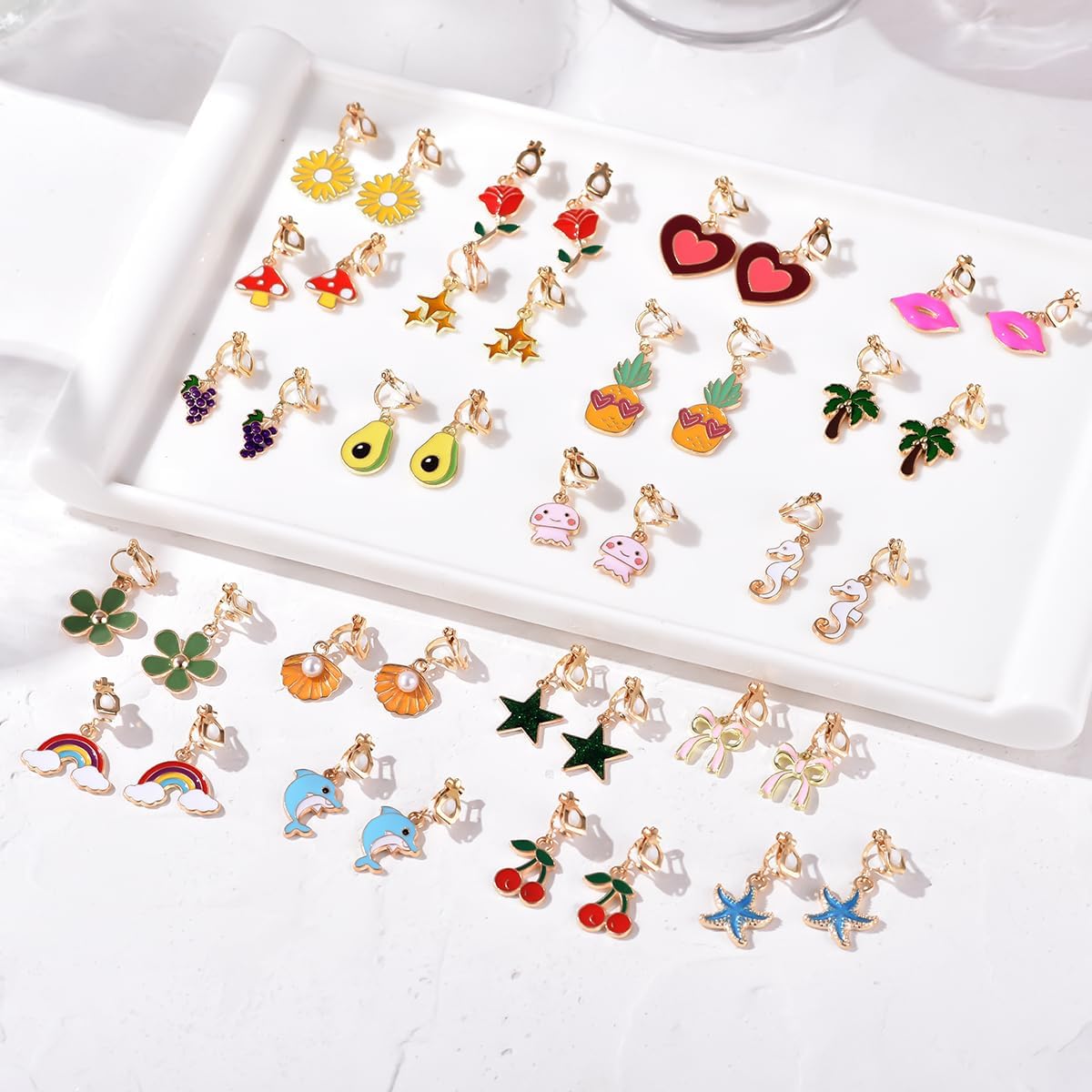20 Pairs Clip on Earrings for Girls and Kids Non-Pierced Earrings for Little Girls with No Ear Holes, Cute Fun Animal Butterfly Cat Clip-on Earrings Pack for Toddler