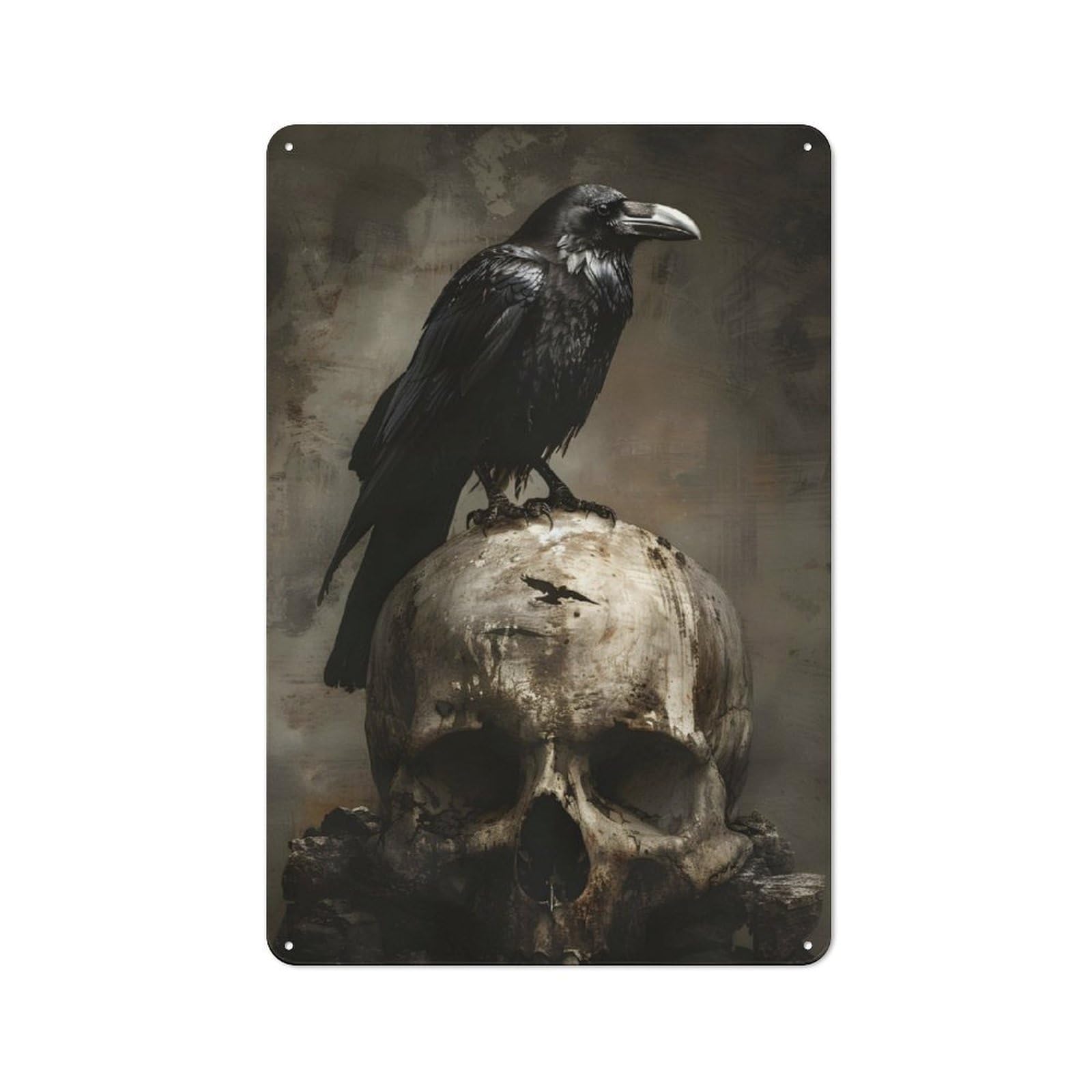 Junmoney Raven Sitting On Skull Vintage Tin Sign 30X20cm With For Garage Wall, Suited To People Furnishing A Garage