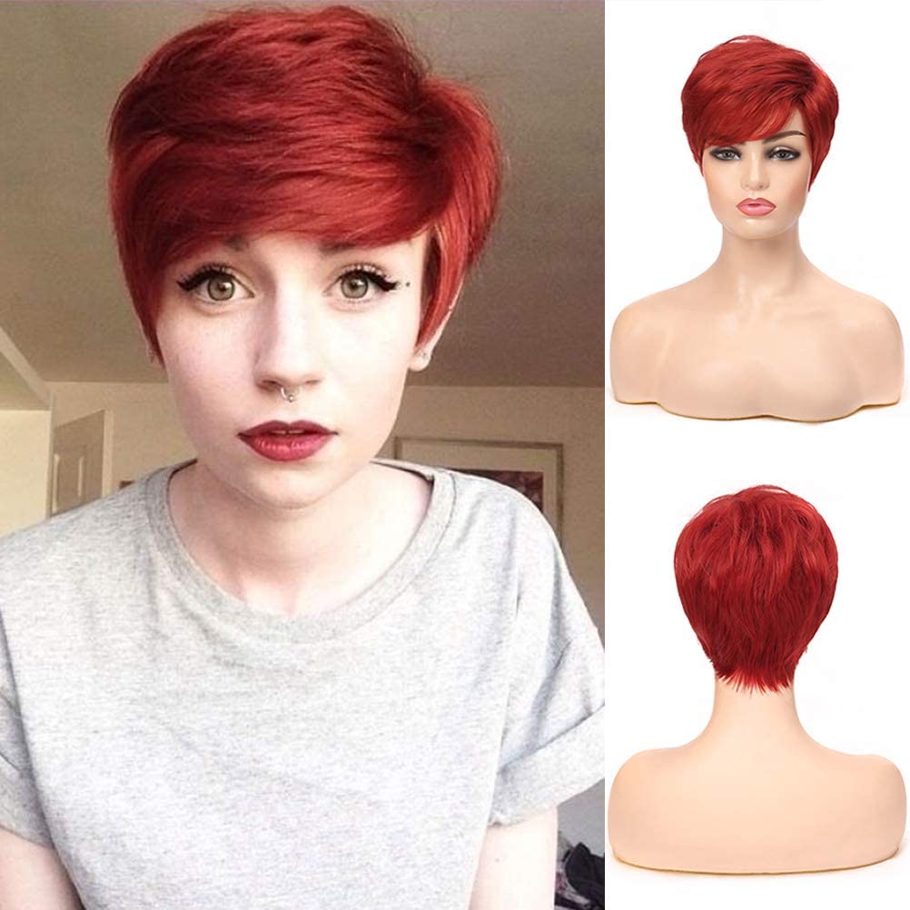 Peluca de pelo corto rojo con corte pixie para mujer, con capas naturales, sintéticas, resistentes al calor, Halloween, cosplay
