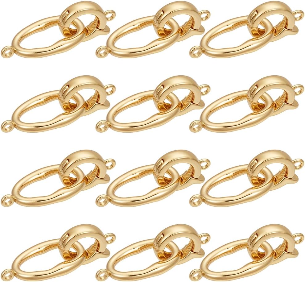 BENECREAT 12Pcs Real 18K Gold Plated Pearl Clasp Sets, Brass Fold Over Clasps for Necklace Bracelet Earring Jewelry Making, Hole: 1.4mm