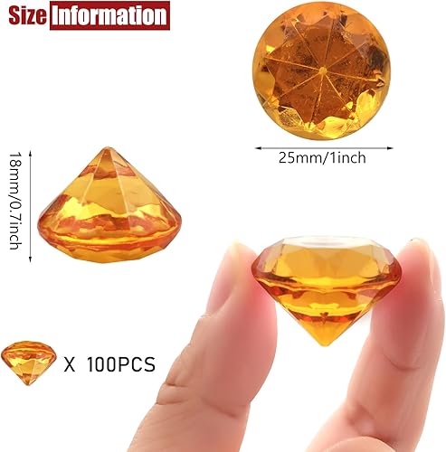 Miniatura 2 de 100 gemas de diamantes acrílicos, diamantes acrílicos naranjas de 1 pulgada, piedras preciosas acrílicas de 1 pulgada, gemas falsas de plástico para