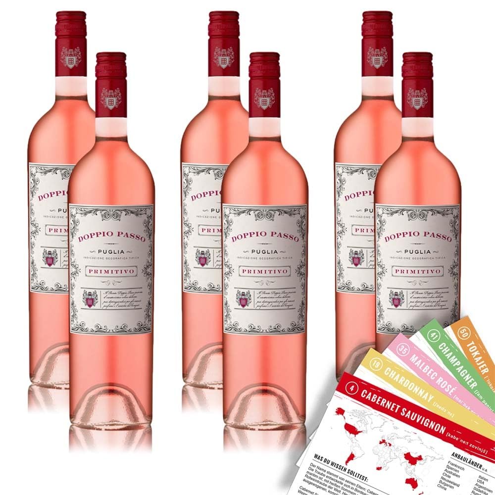 Doppio Passo Primitivo Puglia Rosato IGT, halbtrocken, sortenreines Weinpaket + VINOX Winecards (6x0,75l)