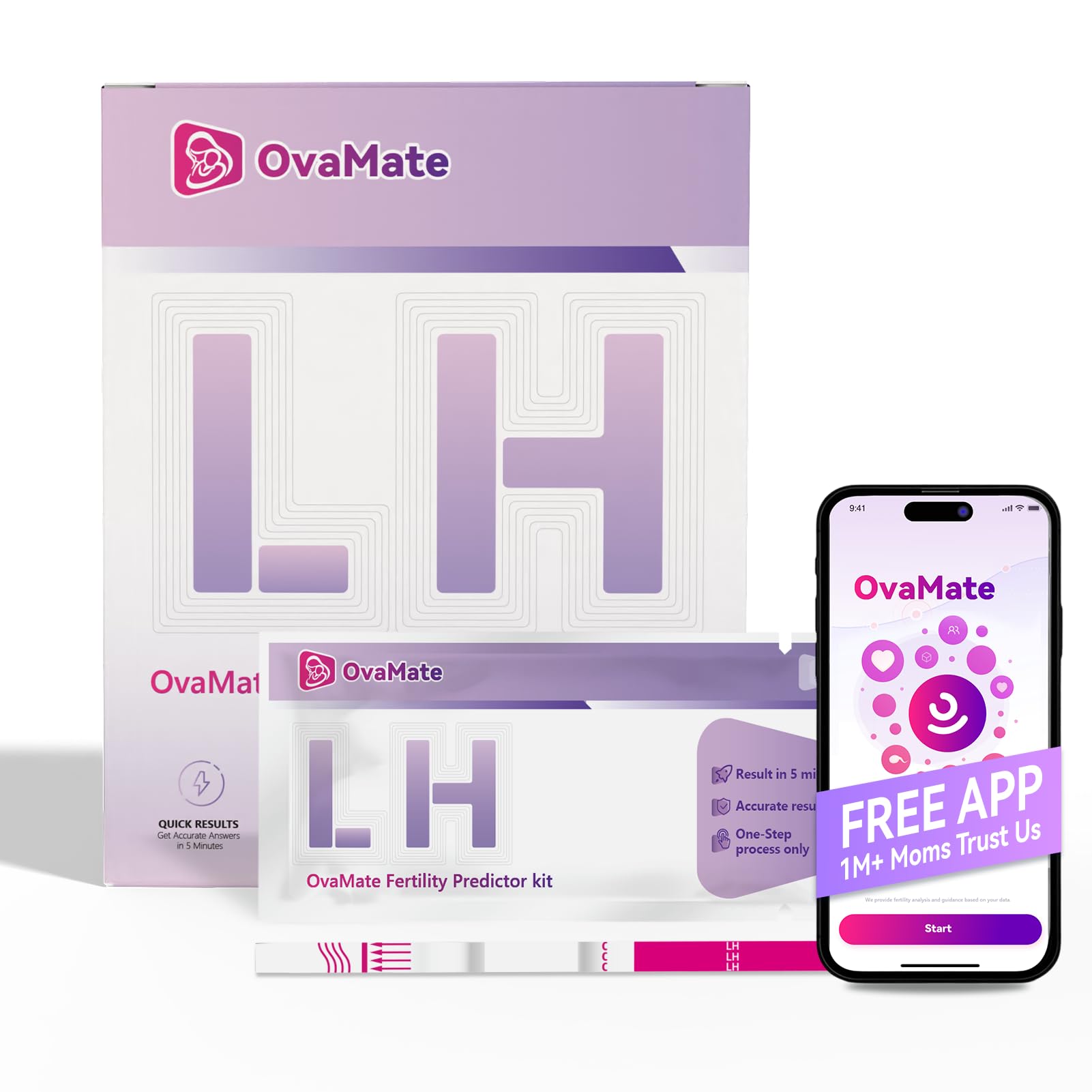 OvaMate Ovulation Test Strips, Ovulation Predictor Kit,Women Fertility Tracking and Pregnancy Planning Kit with Free Ovulation Calculator iOS and Android APP-50 Tests