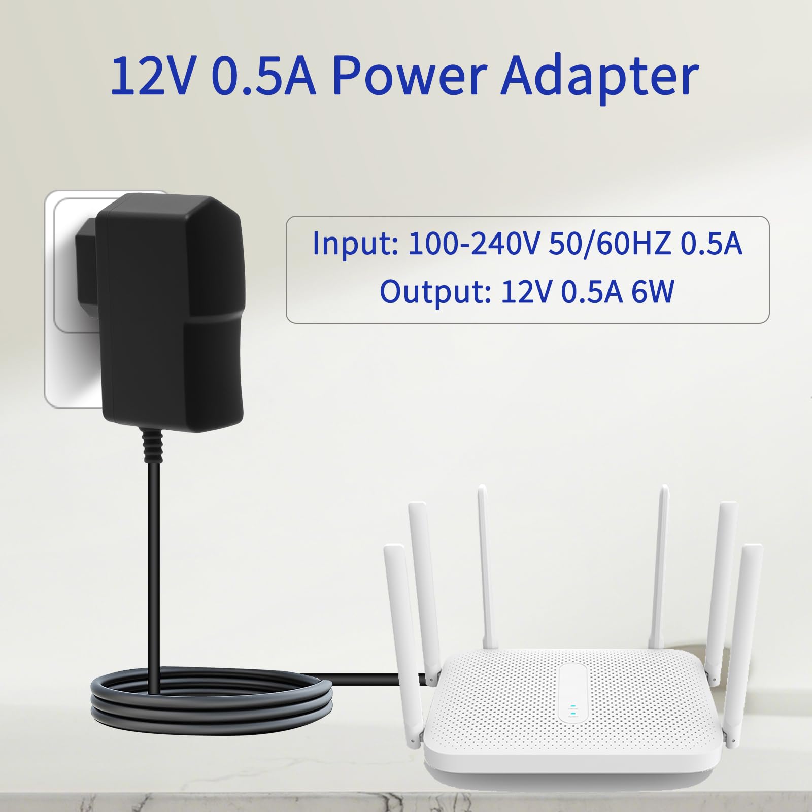 Zasilacz 12 V 0,5 A, zasilacz 12 V 0,5 A, uniwersalny zasilacz AC 100-240 V do DC 6 W ze złączem 5,5 x 2,1 mm, 6 W zasilacz do kamer CCTV Taśmy LED Router, 1 M