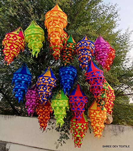 INDIANHANDICRAFTS 10 Pc Mix Lot Indian Traditional Cotton Lanterns and Lamp Shade Decor