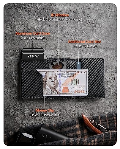 YESIIW Mens Wallet with Airtag Holder, RFID Blocking Wallet Cedit Card Holder, Smart Pop Up Wallet Compatible with Apple AirTag, Leather Trifold Wallet with ID Window, Cash Slot (Thick Stripe Black)3