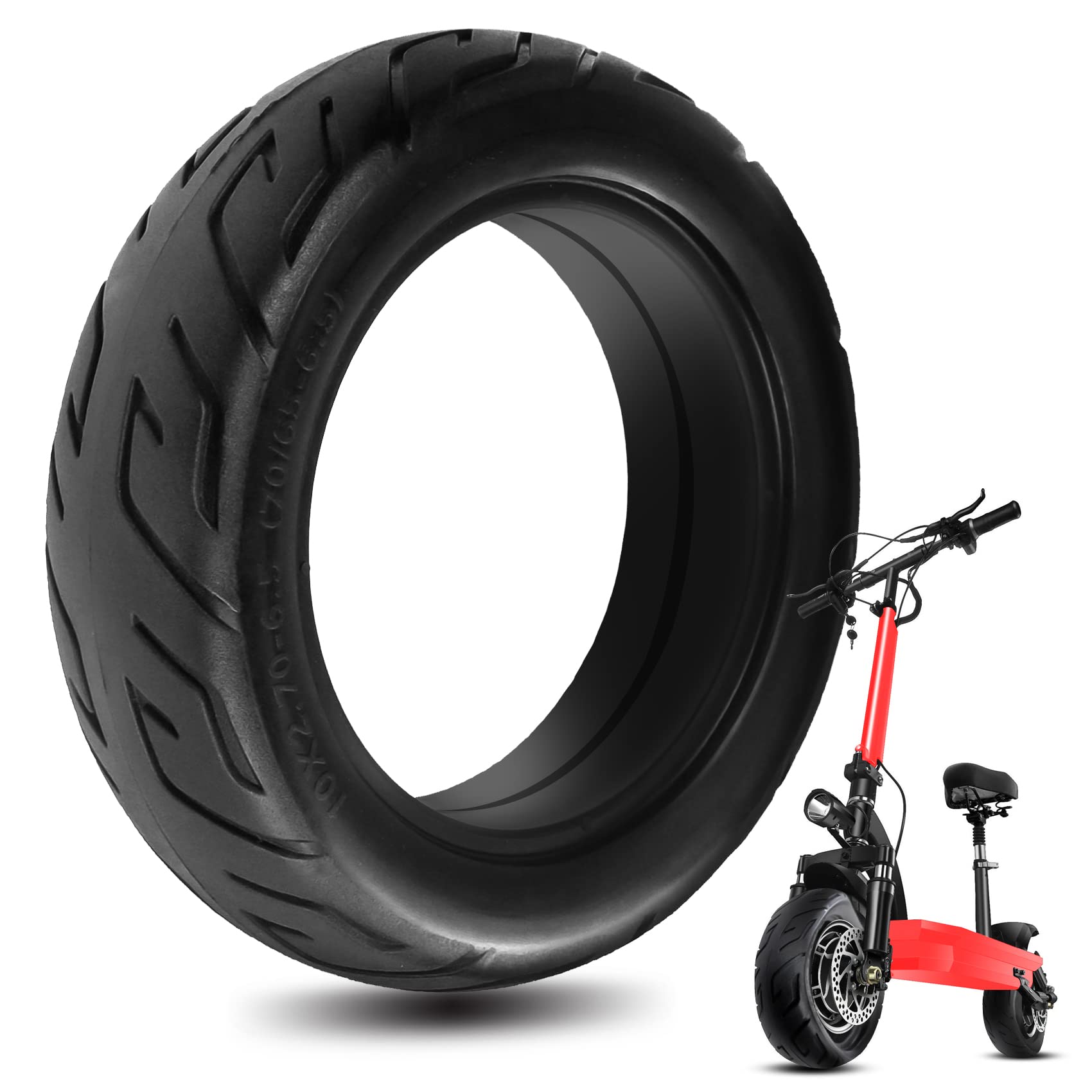 10 Inch Solid Tire, 10x2.70-6.5 Rubber Scooter Tires 70/65-6.5 Electric Scooter Explosion-Proof Solid Tires Compatible for 10in Tire Replacement, Puncture-Proof Non-Slip Design (Solid Tires)