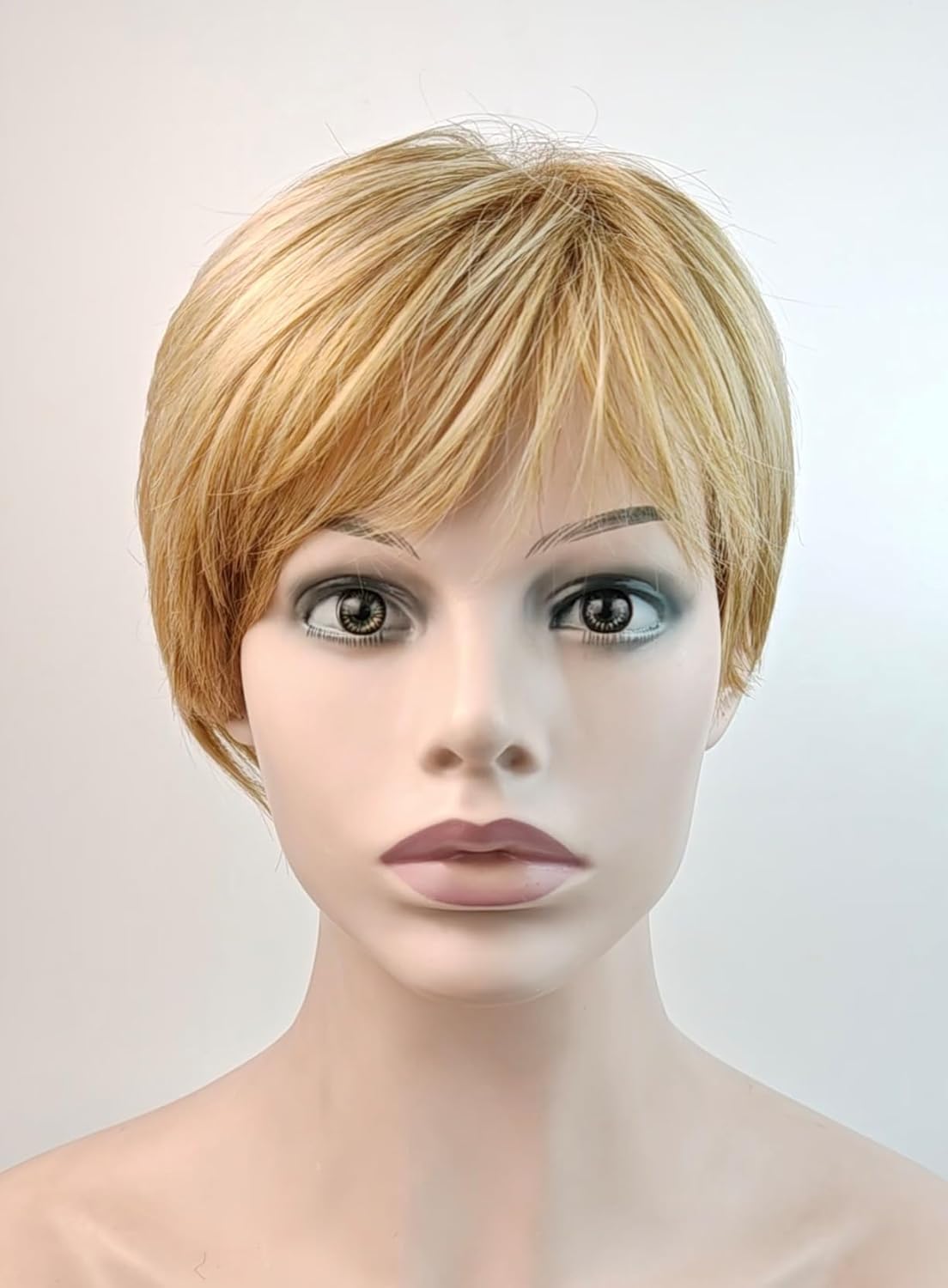 Photo 1 of ORAVISTA Short Straight Blonde Ginger Wigs Human Hair Mixed Synthetic, Heat Resistant with Side Bangs & Natural Wig Cap