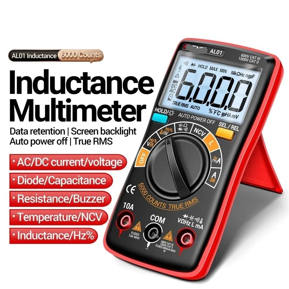 AL01 indukcyjności multimetr cyfrowy 6000 Count True-RMS AC/miernik napięcia DC tester prądu profesjonalne narzędzia dla elektryków(AL01 black)