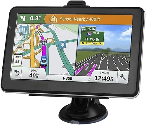 Riloer Navegador GPS Coche, Kit de navegación GPS Universal para Coche, camión, caravanas, Peso Pesado, Autocaravana, Pantalla de 7 con Soporte y transmisor FM para Cambiar de Idioma, Español