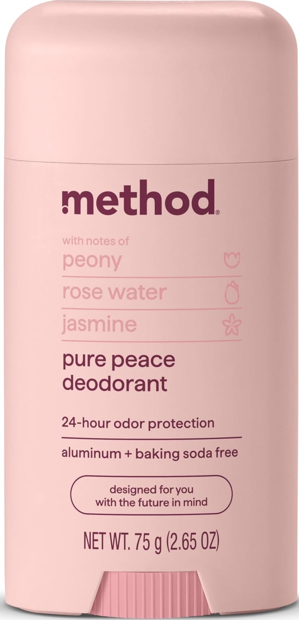 Method Deodorant, Pure Peace, Rose Water, Peonies + Pink Sea Salt notes, 24 H...