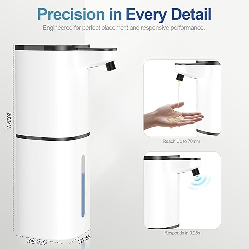 Miniatura 8 de Automatic Liquid Soap Dispenser, 9 Adjustable Levels, 380ml/12.8oz, Auto Touchless Hand Soap or Dish Soap Dispenser,USB Rechargeable Dispenser,Wall