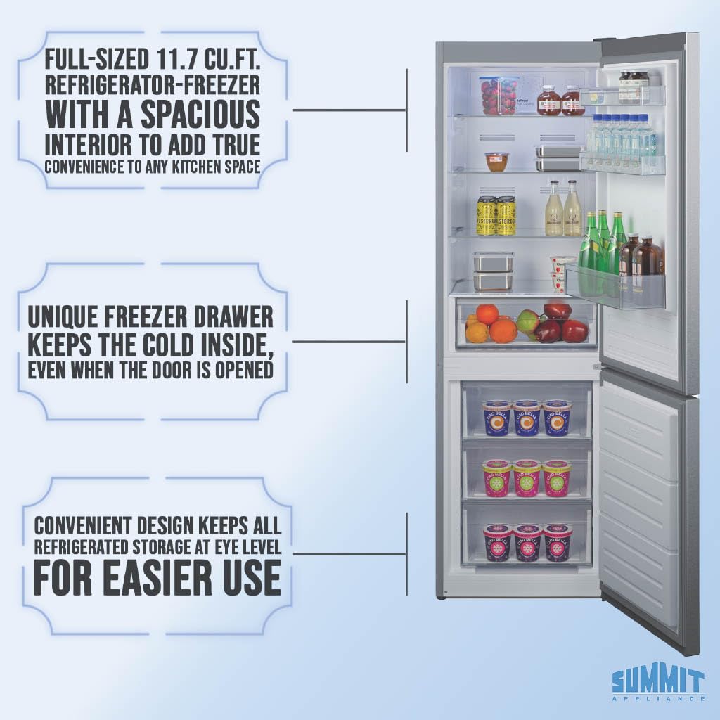 Summit 24" Bottom Freezer Refrigerator, Counter Depth Refrigerator- Freezer, Energy Star, Stainless Steel - Ffbf124ss (Right Hand Door) on Fridge.com - View 5