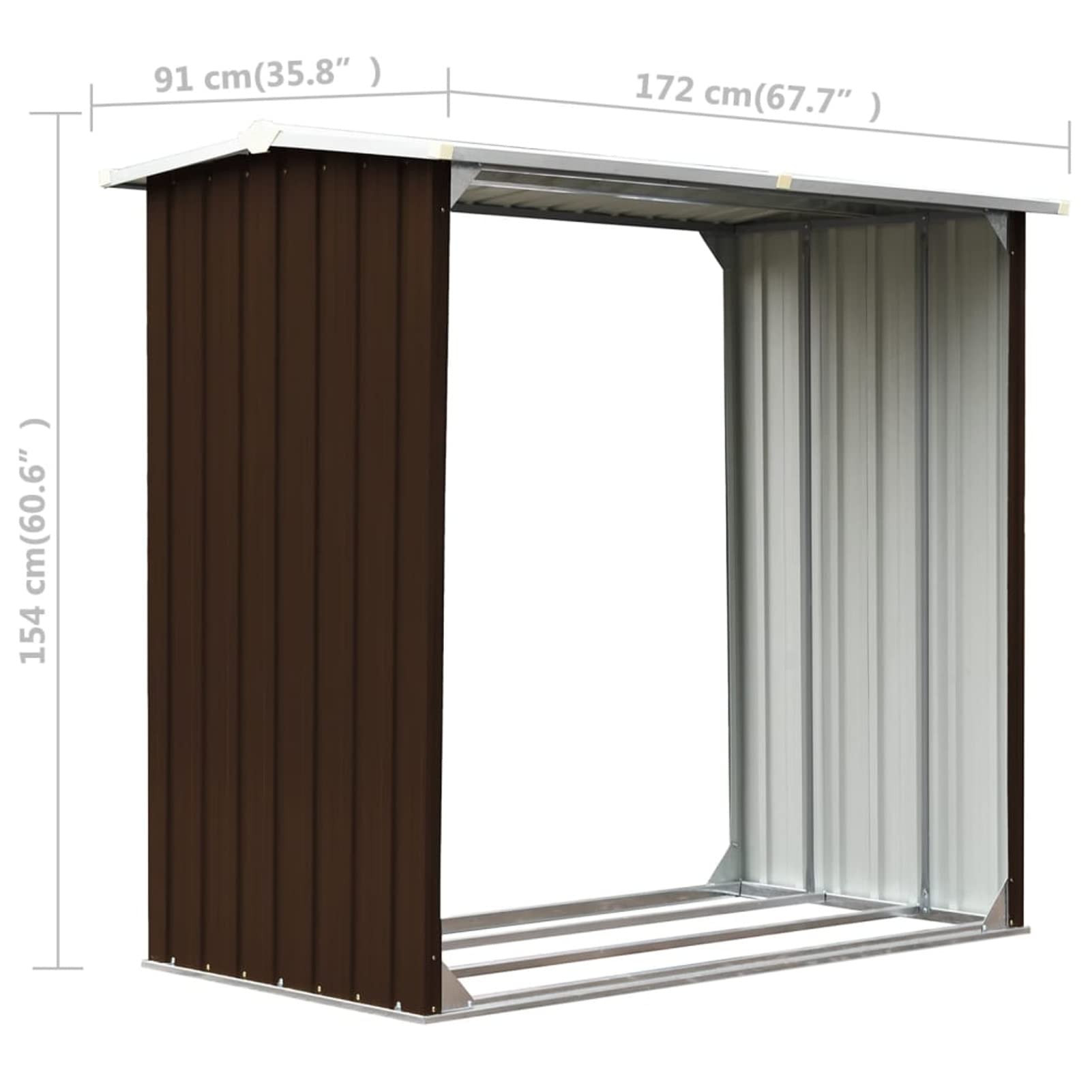 Homgoday Caseta jardín para leña Acero galvanizado marrón 172x91x154 cm Leñera Registro de Leña, Estantería para leña de Chimenea para Interior y Exterior Soporte de Madera