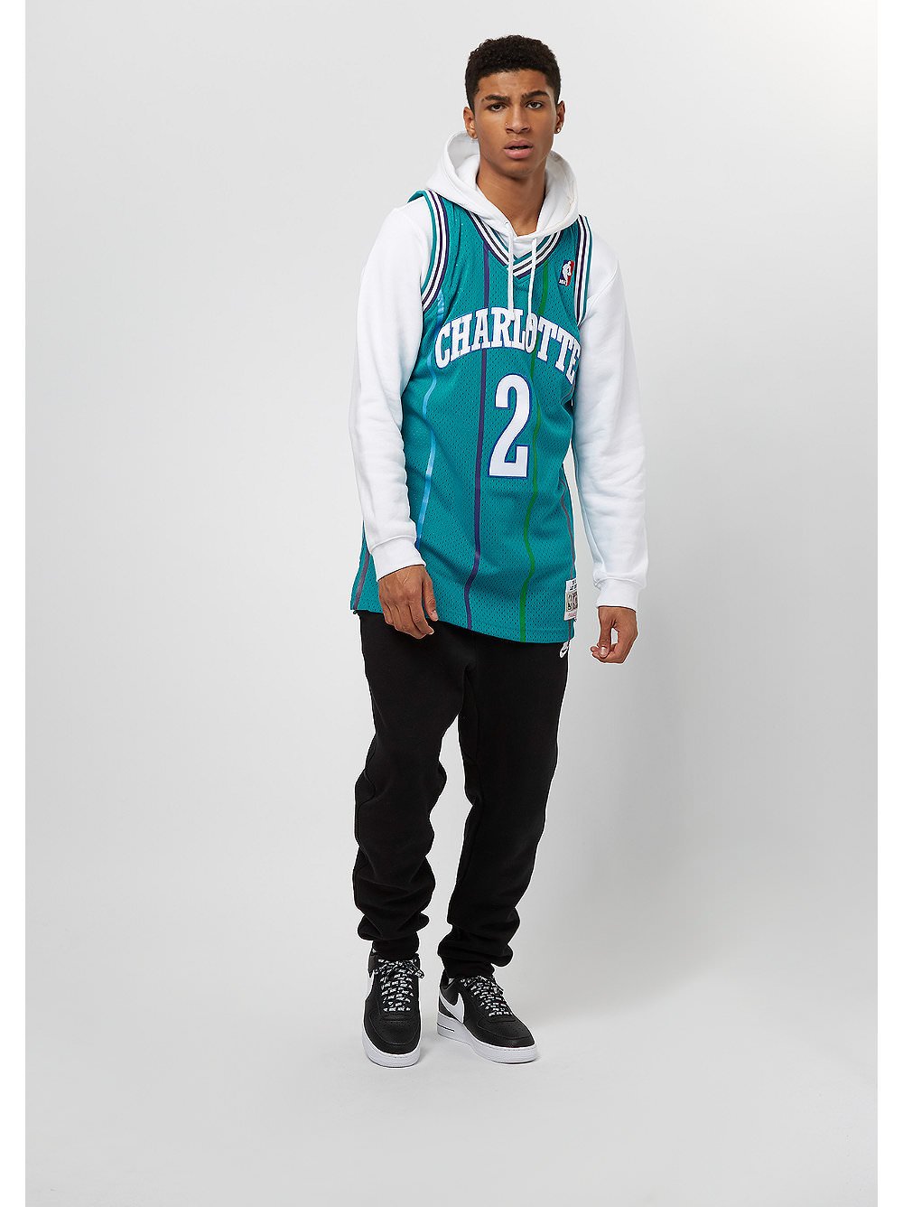 Mitchell & Ness NBA Charlotte Hornets Larry Johnson 1992-93 Retro Jersey Swingman Oficial Away Hardwood Classics, Maglia da Basket per Uomo
