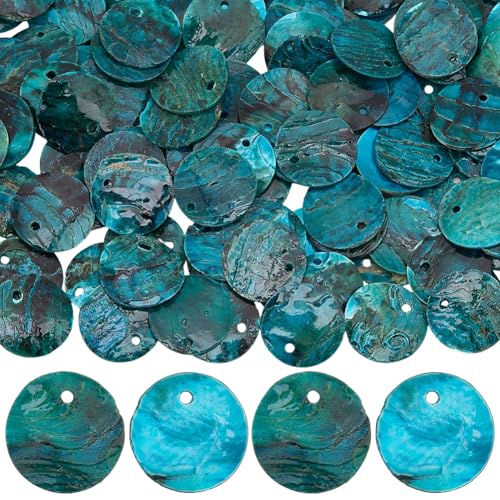 PONABEADIY 1 Box 150 Stück Flache Muschelperlen Mit Löchern Scheibenförmiger Abstandshalter Lose Gefärbte Muscheln Muschelperlen Charms Großpackung Für Die Schmuckherstellung
