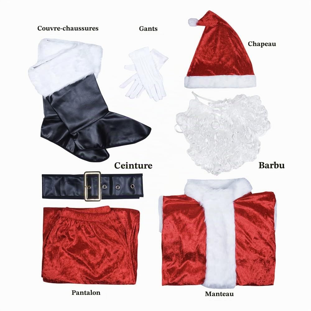 EraSpooky Costumes de noël pour hommes 7 pièces costume classique en flanelle tenue fantaisie