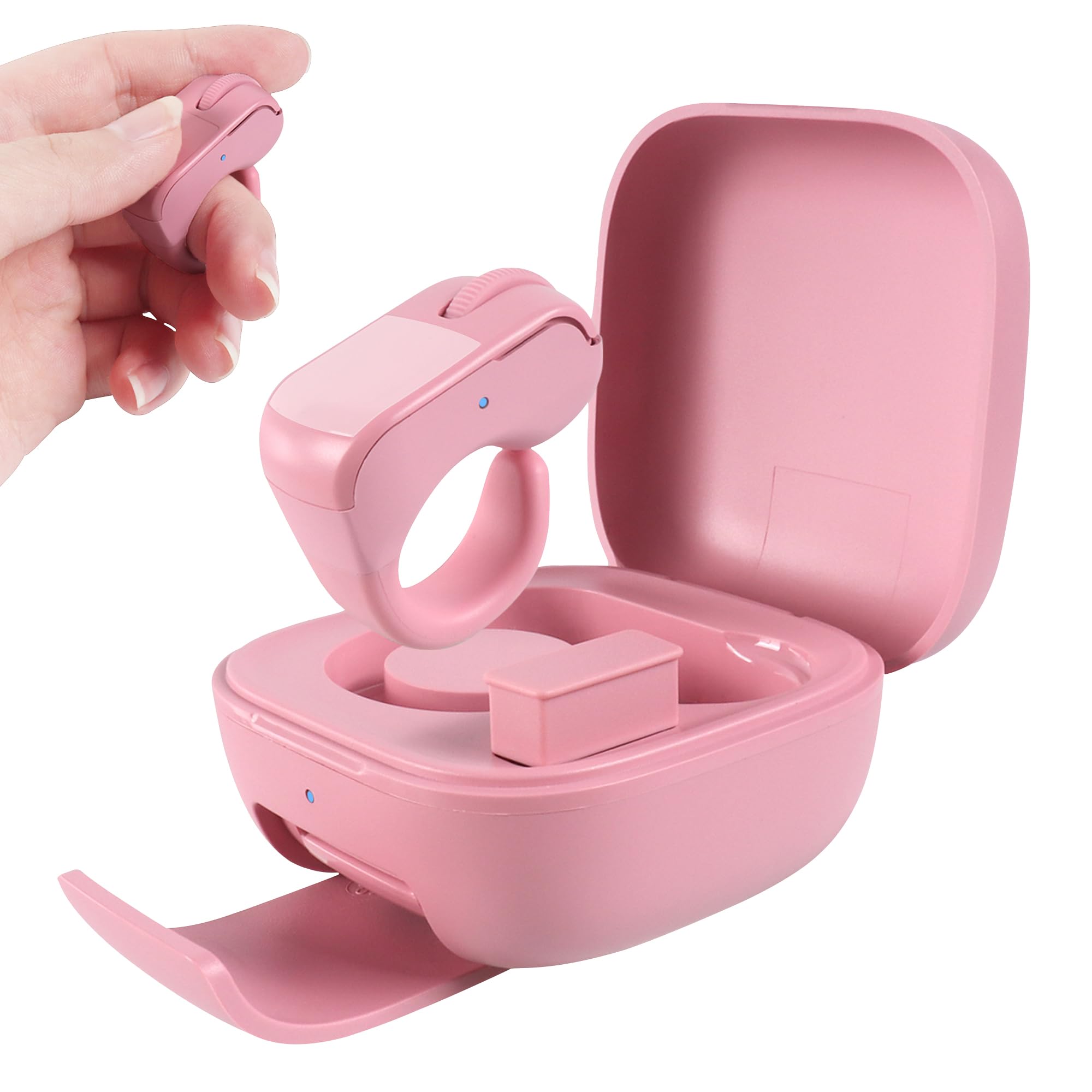 Wireless Mouse Bluetooth & 2.4GHz Dual Mode Handheld Finger Ring Mouse with Touchpad Rechargeable Wearable Mini Remote Control Thumb Mouse with Charging Case for PC Laptop Tablet Smartphone, Pink-image-9