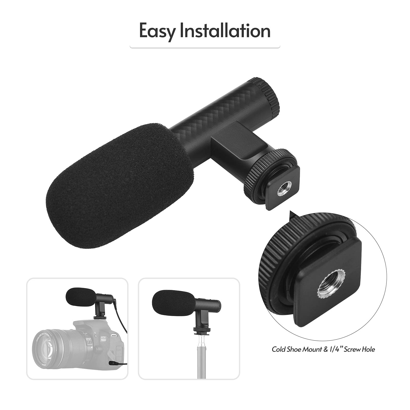 Andoer Microfono stereo portatile Registrazione Video Mic 3.5mm TRS Plug Built-in Batteria ricaricabile per fotocamere DSLR Videocamera