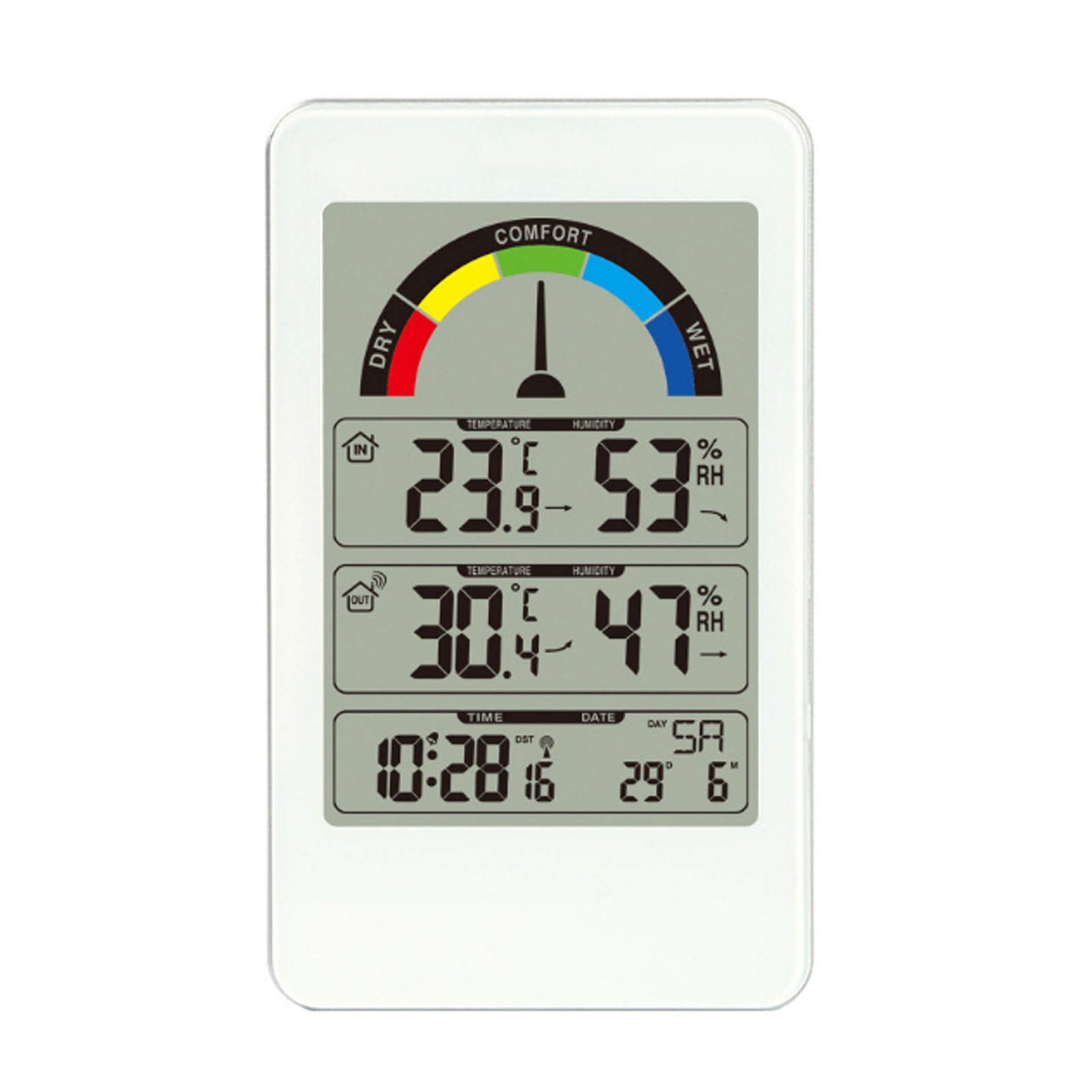 Wetterstation, Wecker, buntes LCD-Display, Temperatursensor, Wettervorhersageuhr mit Wettermonitor, Innen- und Außenthermometer